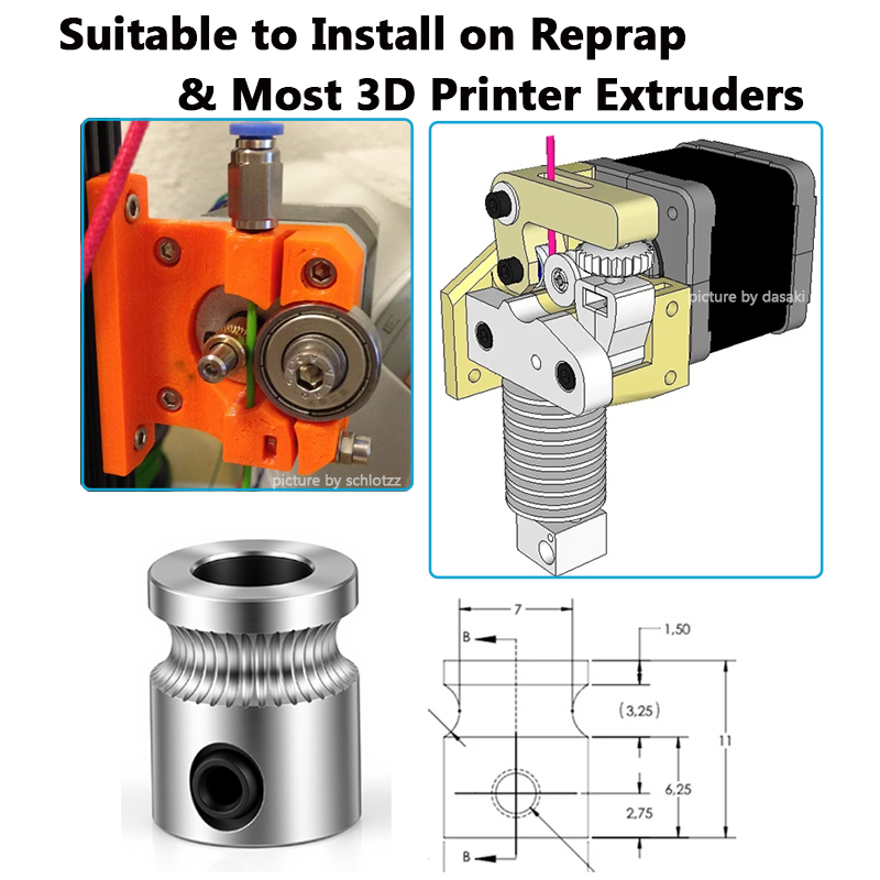 1PC MK8 Drive Gear for 1.75mm  - Direct Drive Extruder 评论和价格