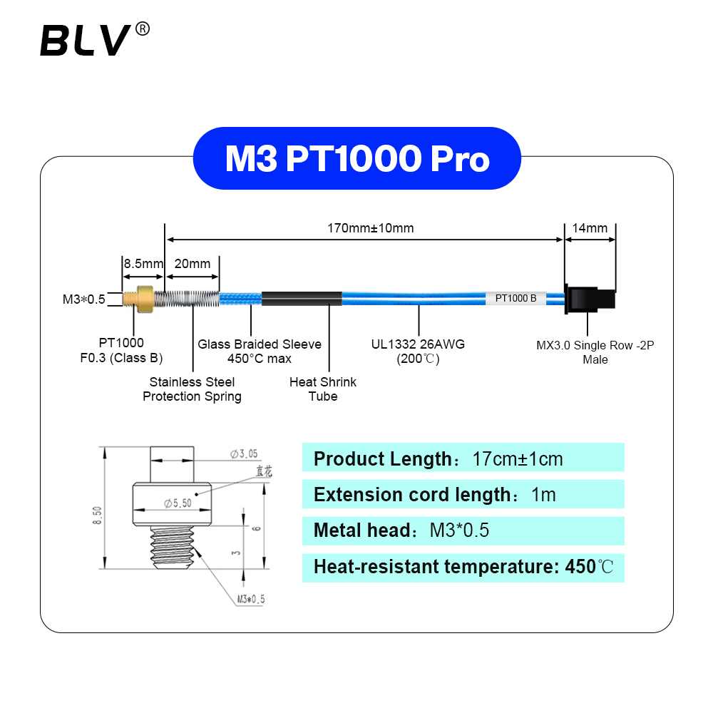 BLV® PT1000 Thermistor M3 M4 B - Hotend Assembly 评论和价格