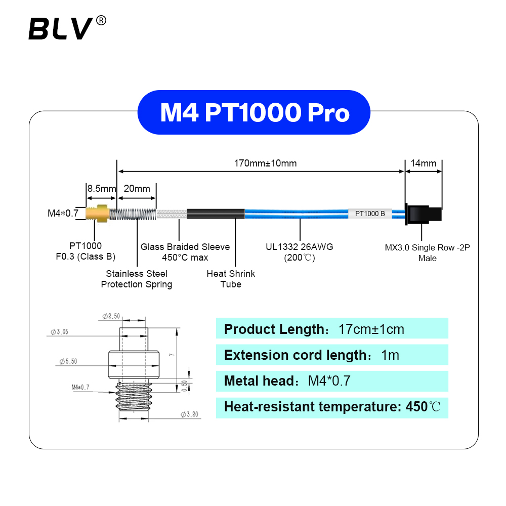 BLV® PT1000 Thermistor M3 M4 B - Hotend Assembly 评论和价格