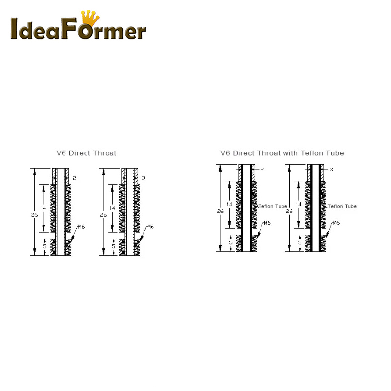 Throat M6 26mm For V6 Wade Sho - Direct Drive Extruder 评论和价格